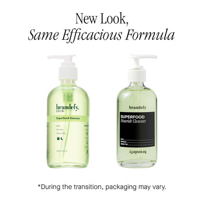 Brandefy Superfood Face Wash, Gentle & pH Balanced Cleanser w/Kale, Green Tea, Spinach, Vitamin C, E, K2- Softens & Nourishes Skin, Organic Facial Cleanser for All Skin Types (8 Fl Oz)