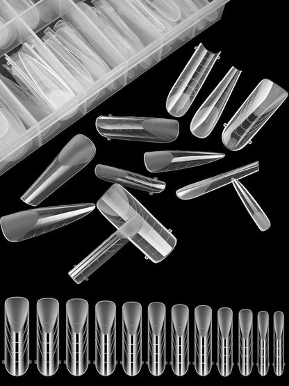 EBANKU Poly Gel Nail Forms 96PCS Clear Matte Dual Nail Forms Polygel Full Cover Nail Mold for Acrylic Nail Extension 12 Sizes 4 Styles Poly Gel Nail Art Salon Nails