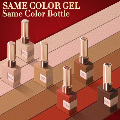 Double Rhythm 6 Pcs 15 ML Gel Polish Set Same Color Same Bottle Soak Off Gel Polish Kit Nail Art Manicure Salon DIY at Home for Women (Coffee Brown Nude Red Beige Pink-T6-5)