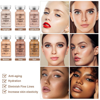 BB Facial Glow Serum Starter Kit Hyaluronic Acid Essence Foundation Skin Care Kit 0.27oz 6 Vials, Combined With Niacinamide and Peptides To Brighten Skin Tone Anti-Aging Foundation 6-Color(Multicolo)