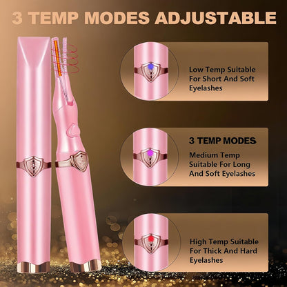 Heated Eyelash Curler, 2-in-1 Clip-Type Design, 3 Temperature Modes, USB Rechargeable Electric Eyelash Curler, Natural Curling 24H Long-Lasting Curl, Gift for Women & Girls, Light Pink