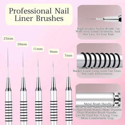 5pcs Nail Art Liner Brushes,Liner