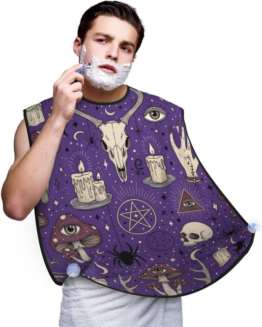 Men's Shaving Accessory Witch Witchcraft Goth Skull Mushroom, Waterproof Beard Apron with Hair Catcher & Suction Cups