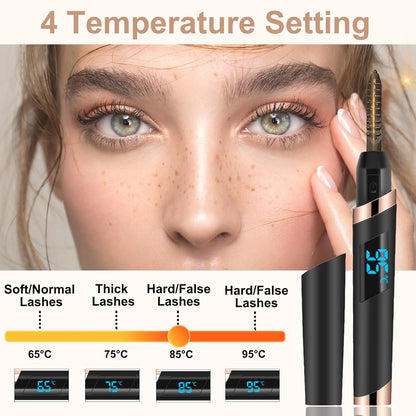 Heated Eyelash Curler, Electric Eyelash Curler, Rechargeable Lash Curler for Makeup Natural Curling Eye Lashes and 24 Hours Long Lasting - Black 2025 Updated New Model