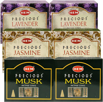 Lavender Jasmine Musk Incense Cones & Holder Bundle Variety Pack From Hem Trumiri Insense Insence