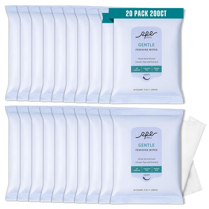 Large Feminine Wipes for Women, pH Balanced Soft Gentle Soothing Unscented Flushable Personal Hygiene Wipes for Intimate Period Care Portable to Go Sensitive Sanitary Wipes Travel (10ct, Pack of 20)