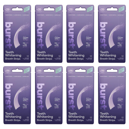 Burst Teeth Whitening Breath Strips (Polar Mint/8 Pack) | Kills 93% of Bad Mouth Germs | Up to 4 Shades Whiter in One Use | Easy to Apply/Quick Dissolving