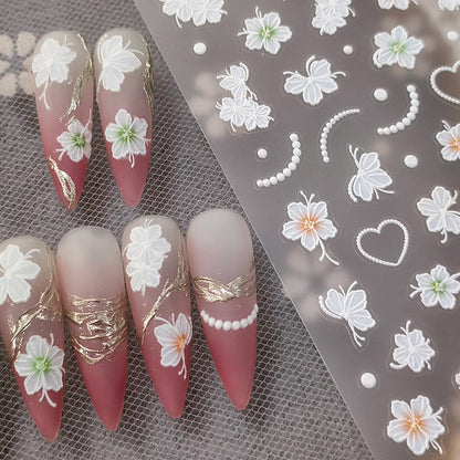 5D Embossed Flower Nail Stickers for Nail Art Floral Nail Art Stickers Self-Adhesive Nail Decals for Women Nail Supplies Design Sticker(1, Flower)