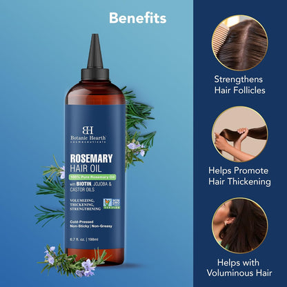 Botanic Hearth 100% Pure Rosemary Oil For Hair Growth (6.7 fl oz-Pack fo 2)| Infused with Biotin, Jojoba & Castor Oil | Hair Oil Repairs Dry Damaged Hair, Strengthening, Healthier Hair- Hair Tonic