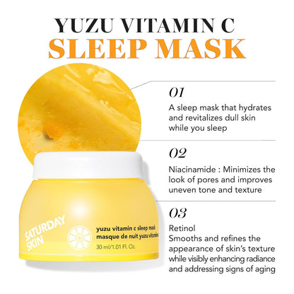 Saturday Skin 3-Piece Skin Care Set Yuzu Vitamin C Sleep Mask Yuzu Vitamin C Bright Toner and Eye Cream Overnight Facial Masks Korean Beauty Best Vitamin C Skincare Set