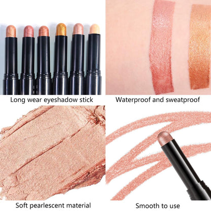 Copper Shimmer Cream Eye Shadow Stick Makeup for Women, Copper Shimmer Matte Eye Shadow Brightener Stick for Eyes, Long-lasting Waterproof Eyeshadow Pencil Applicator Blendable for Eye Highlight 06