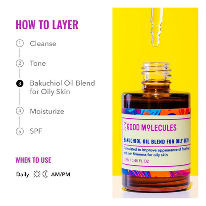 Good Molecules Bakuchiol Oil for Oily Skin - Ultra Hydrating Natural Blend with Bakuchiol and Rosehip Oil - Promotes Collagen Production, Anti-Aging Face Oil