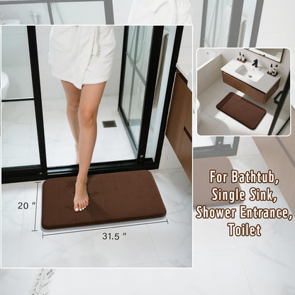 Yimobra Brown Bath Mat 31.5x20 Inch, Super Soft Absorbent Memory Foam Bathroom Rug Non Slip, Quick Dry, Machine Washable Floor Carpet for Tub Shower, Home Decor Accessories