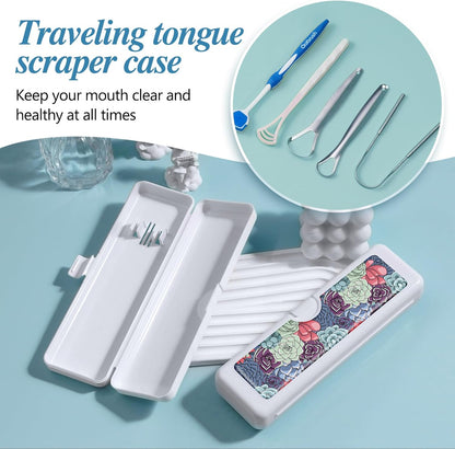 Toothbrush Travel Case - Colorful Pattern, Holder and Covers for Toothbrushes, Includes Tongue Scraper Case