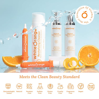 White Orange Full System 3 Step Skincare Routine Premium Anti-Aging Regimen Bundle For Healthy Glowing Skin - Revitalizing Cleanser, Advanced Vitamin C Serum & Universal Tinted Moisturizer with SPF 44