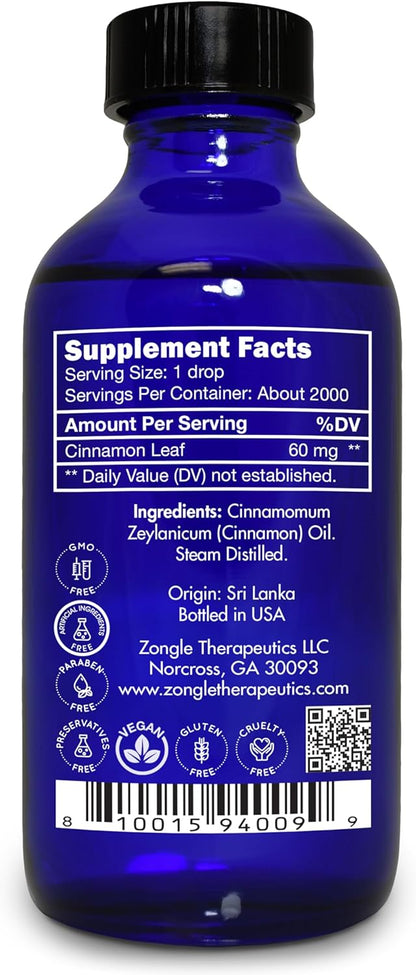 Cinnamon Essential Oil, Food Grade, for Candy, Cooking, Baking – 100% Pure, Edible, Cinnamon, Leaf, Oil, by Zongle Therapeutics, 4 OZ