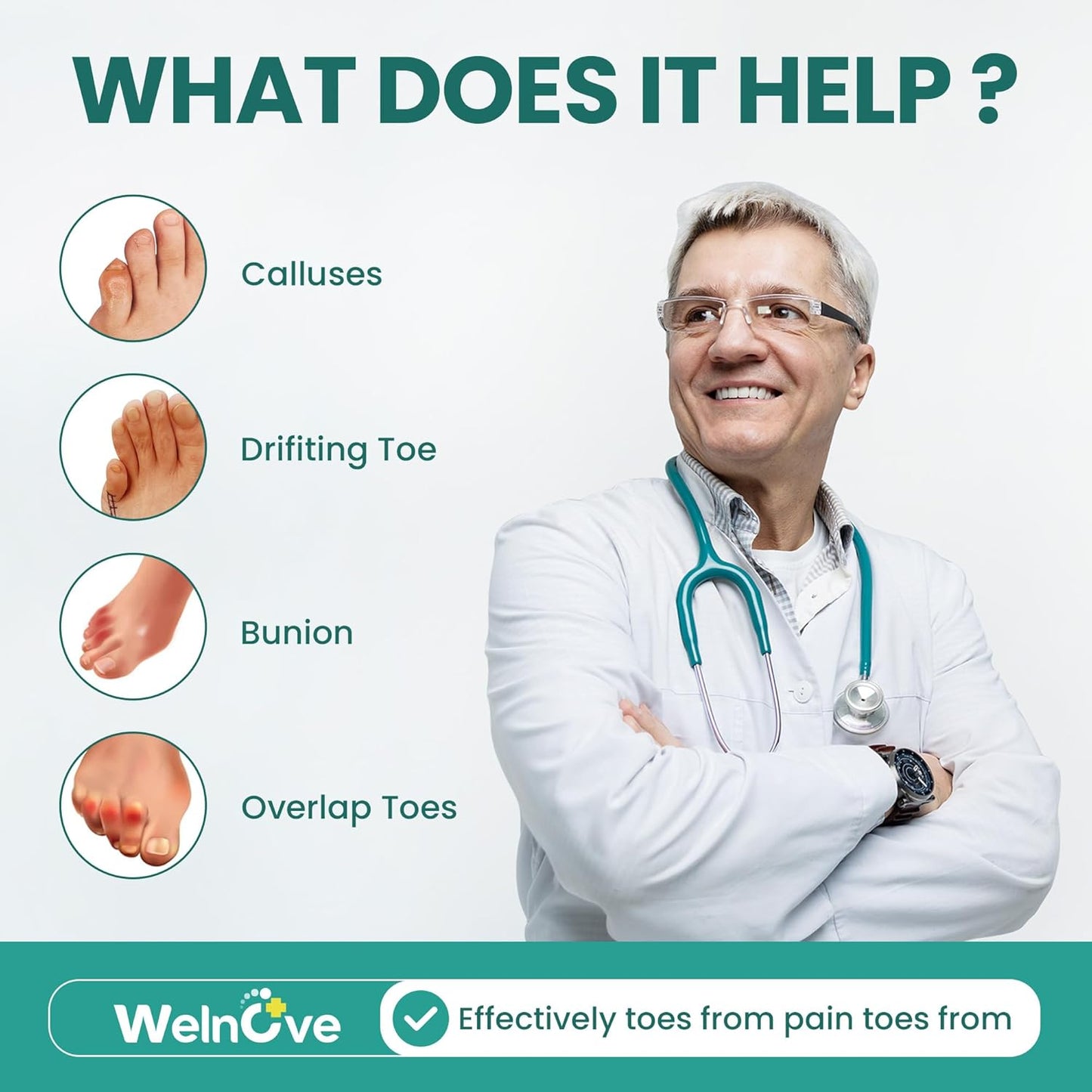 Welnove Gel Pinky Toe Separators - 8 Pack Pinky Toe Spacers, Bunion Cushions Pads for Women＆Men, Silicone Little Toe Protectors for Preventing Rubbing & Relieve Pressure(Clear)