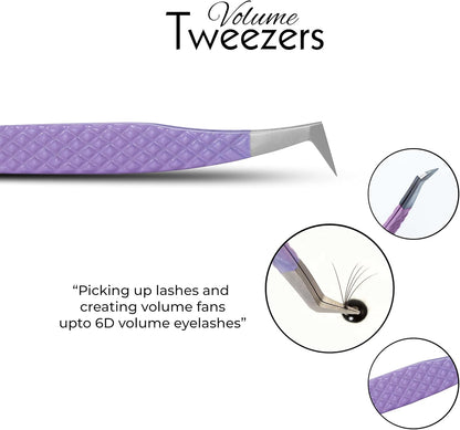 SIVOTE Lash Tweezers for Eyelash Extensions, Set of 3 - Volume, Volume Boot, Slim 90 Degree Tweezers with Fiber Tips in Pastel Colors, Ideal for Mega, Volume & Russian Lashes - Includes Leather Pouch