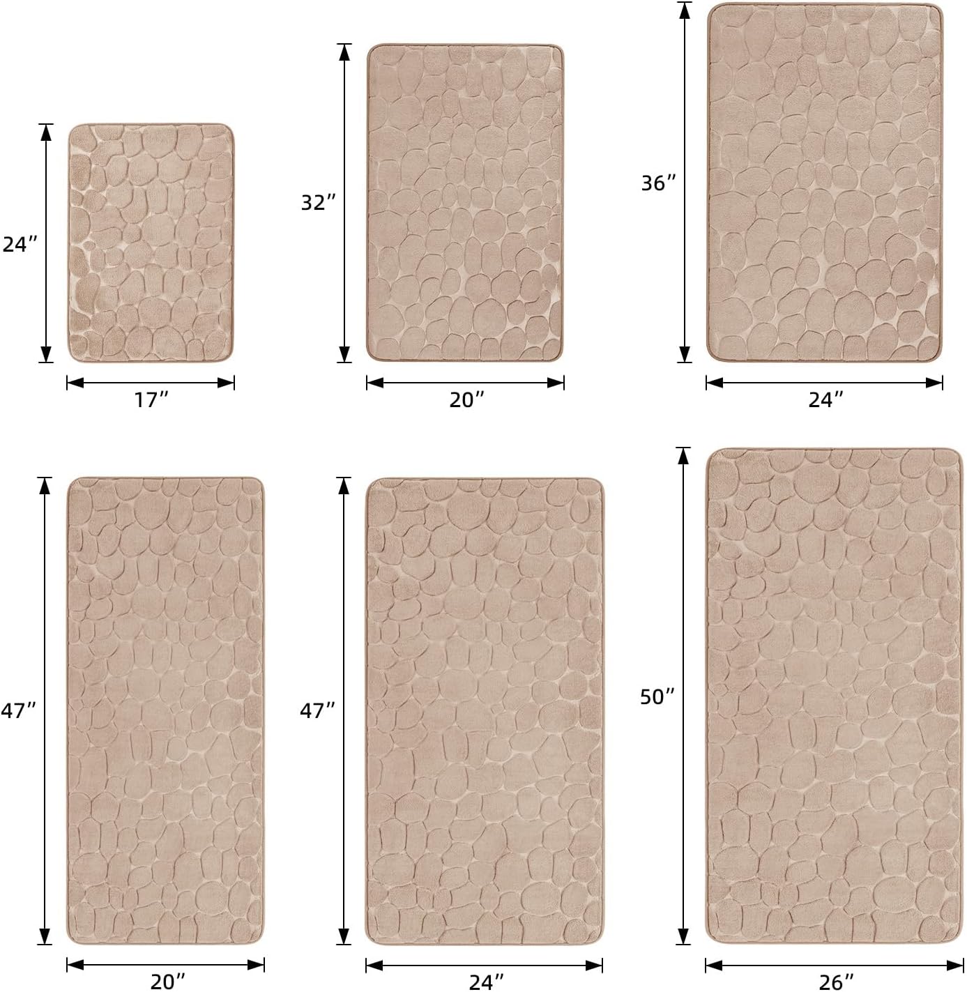 YIHOUSE Memory Foam Bath Mat Cobblestone Bathroom Rugs Super Water Absorbent Bath Mats for Bathroom Machine Washable Bath Rugs(20x32,Khaki)