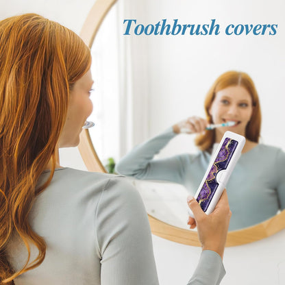 2 Pcs Toothbrush Travel Case - Colorful Pattern, Holder and Covers for Toothbrushes, Includes Tongue Scraper Case