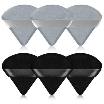Pimoys 6 Pieces Powder Puff Face Triangle Makeup Blender Sponge Soft Velour Puffs for Loose Powder Setting Powder Cosmetic Foundation Sponge Beauty Makeup Tool, Black and Gray