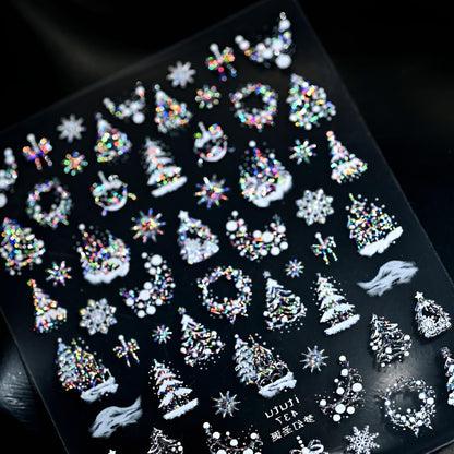 Christmas Nail Stickers for Nail Art 5D Embossed Colorful Xmas Tree Nail Art Stickers Colorful Christmas Nail Decals Silver White Snowflake Nail Art Supplies Design for Women Girls