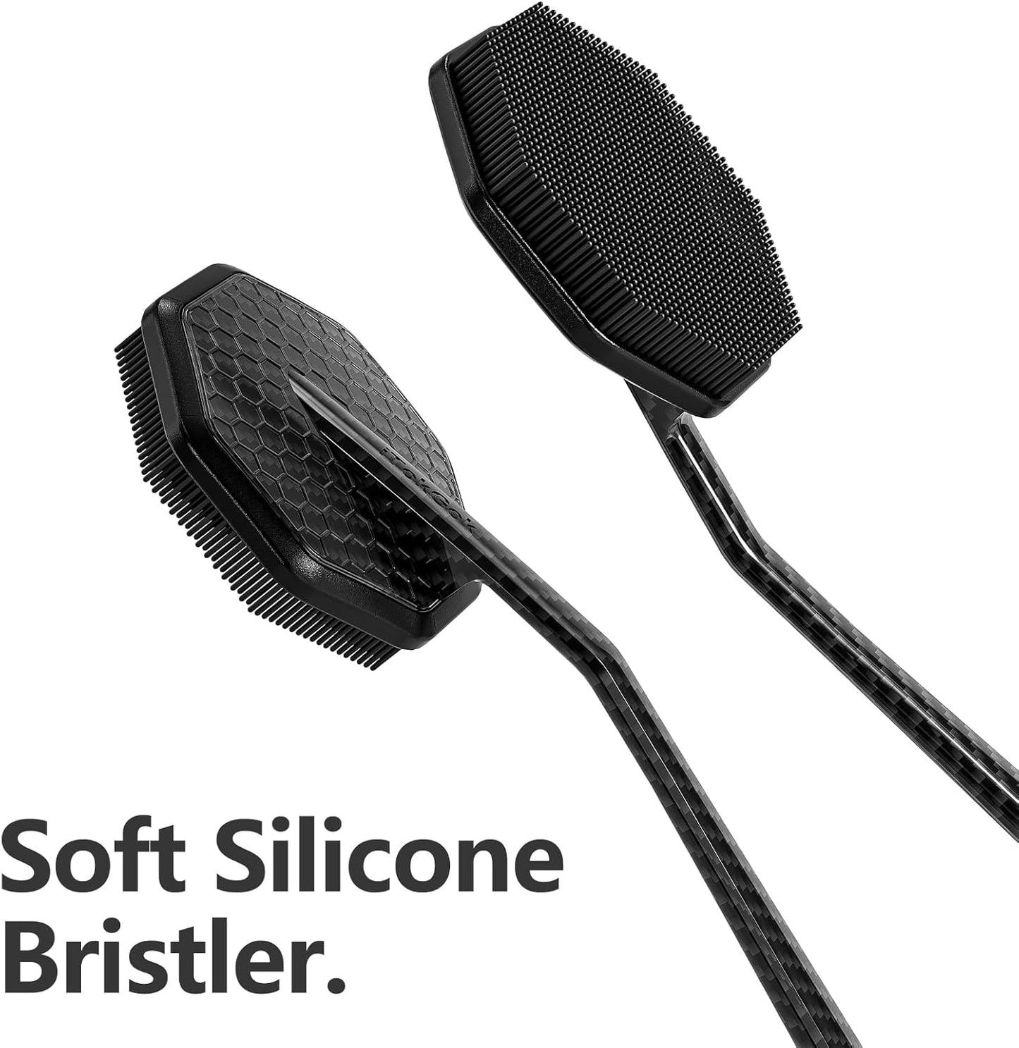 iTokGoK® Silver-Infused Carbon Fiber Silicone Back Scrubber with Long Handle Back Brush for Shower,Back Brush Long Handle for Men and Women,Ergonomic No-Slip Handle, Long-Lasting (Carbon Fiber)