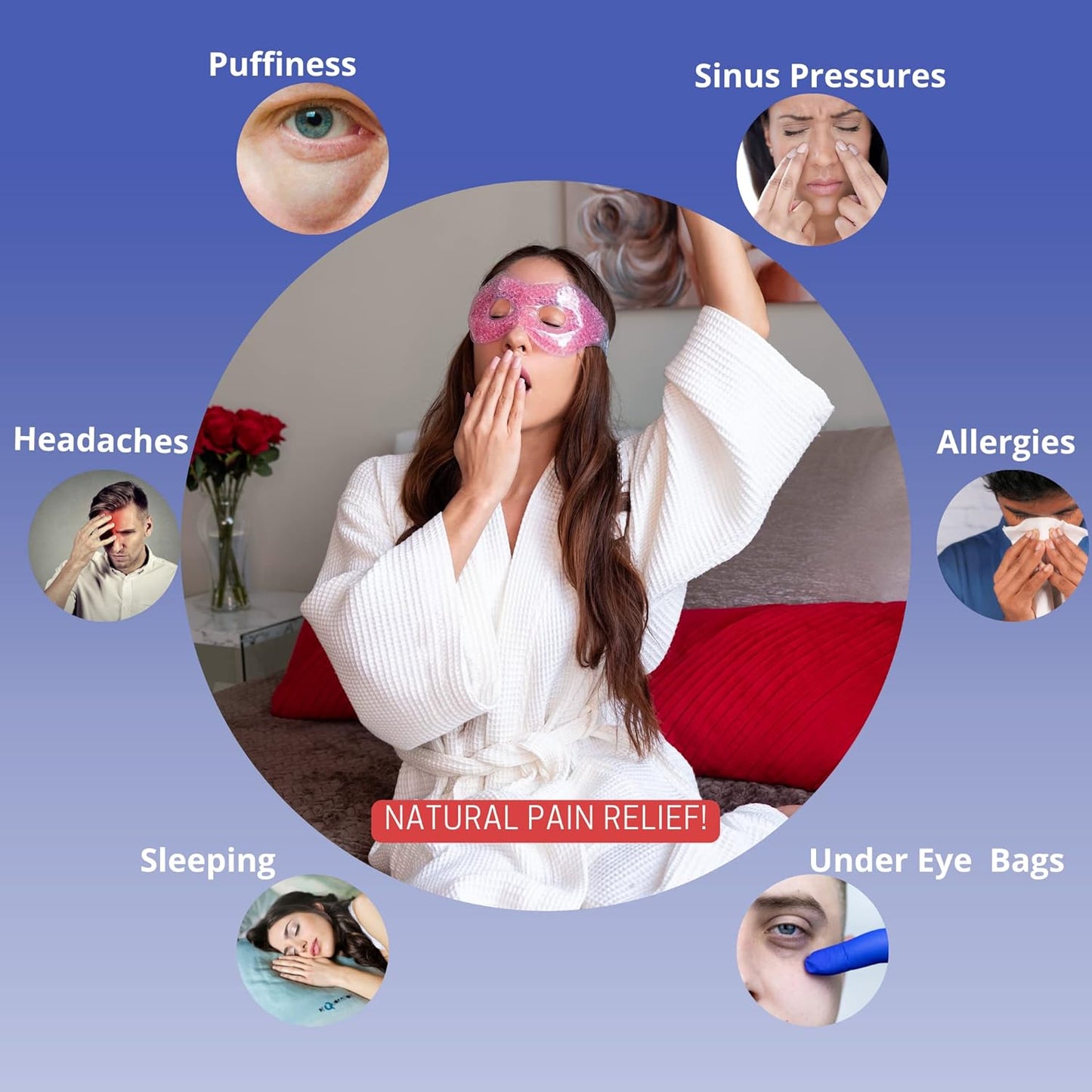 Gel Eye Mask with Eye Holes- Hot Cold Compress Pack Eye Therapy | Cooling Eye Mask for Puffy Eyes, Dry Eyes, Headaches, Migraines, Sinus, Dark Circles - Reusable Eye Face Mask | Ergo Gel Bead (Pink)