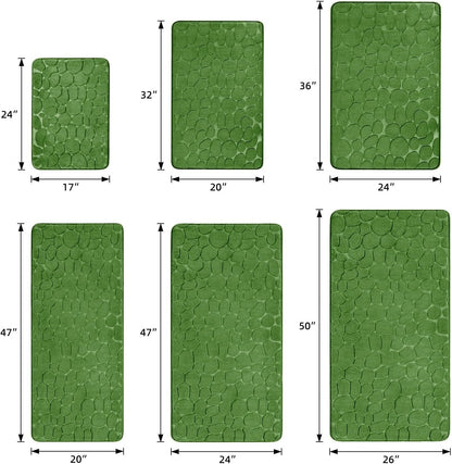 YIHOUSE Memory Foam Bath Mat Cobblestone Bathroom Rugs Super Water Absorbent Bath Mats for Bathroom Machine Washable Bath Rugs(26 x 50,Green)