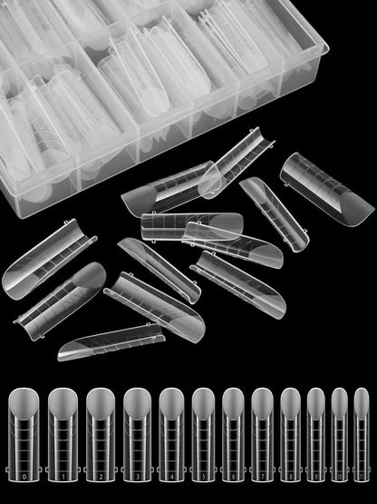 EBANKU 120Pcs Matte Dual Nail Forms, Clear Poly Gel Nail Molds Square Full Cover Coffin Nail Tips Extension Forms 12 Sizes for Gel Manicure Nail Art Design Salon&DIY