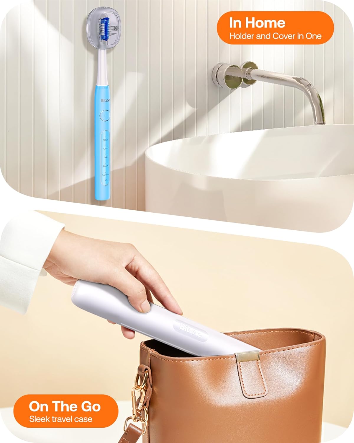 Bitvae ADA Accepted Electric Toothbrush, Travel Toothbrush Rechargeable for Adults and Kids, 60-Day Battery, 5 Modes, 8 Heads, Portable Travel Case & Holder, Sky Blue