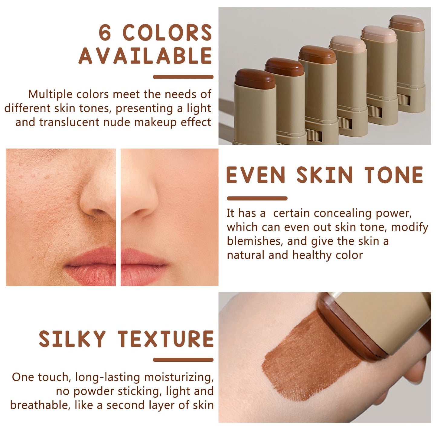 2PCS Foundation Stick Beauty Balm Serum Boosted Skin Tint, Solid Tinted Moisturizing Serum Contour Stick, Natural Fit, Moisturizing ＆ Concealing Foundation Sticks (#03)