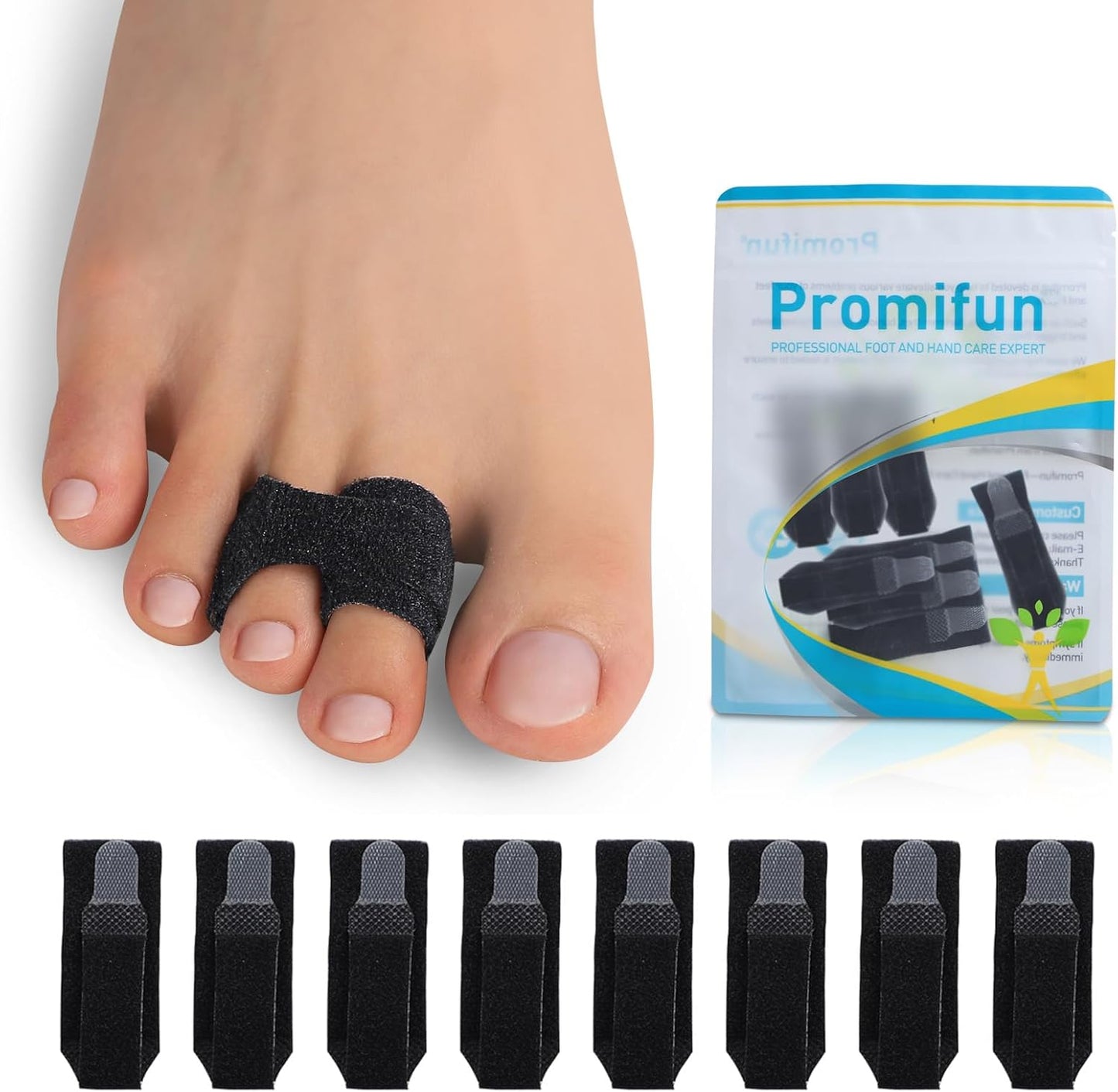 8 Pack Hammer Toe Corrector Toe Splint For Broken Toes,Brace Orthopedic Separator, Cushioned Bandages, Heal Wrap Toe Straighteners for Crooked Toes (Black)