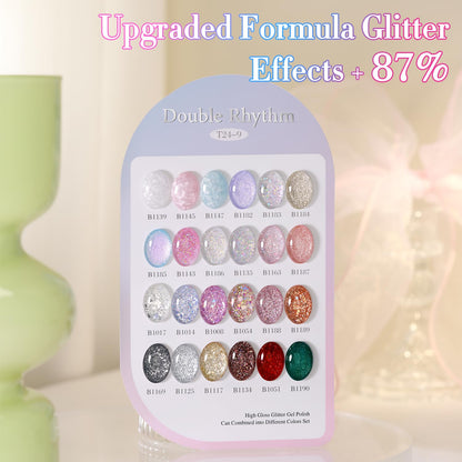 Double Rhythm 28Pcs 0.5Oz Glitter Gel Nail Polish Set Same Color Same Bottle Soak Off Kit Nail Art Manicure Salon DIY at Home (Sparkle Pearl Shimmer Collection-T24-9)