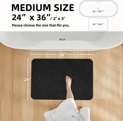 Black Bath Mat, Bathroom Rugs Non Slip Washable Thin Absorbent Quick Dry Bath Mat Fits Under Door Bathroom Floor Mat Perfect for Bath, Shower, or Sink 24"x36" Black