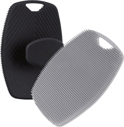 2 Pack Food-Grade Silicone Body Scrubber, Highly Elastic Bristles Handheld Brush for Shower, Lather Well and Gentle Exfoliating, Makes Skin Smooth, for Women and Men, Black and Gray