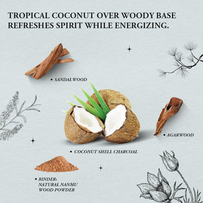 Refresh & Relax - Innergy Coconut Incense Sticks, Natural Tropical Summer Vacation Incense