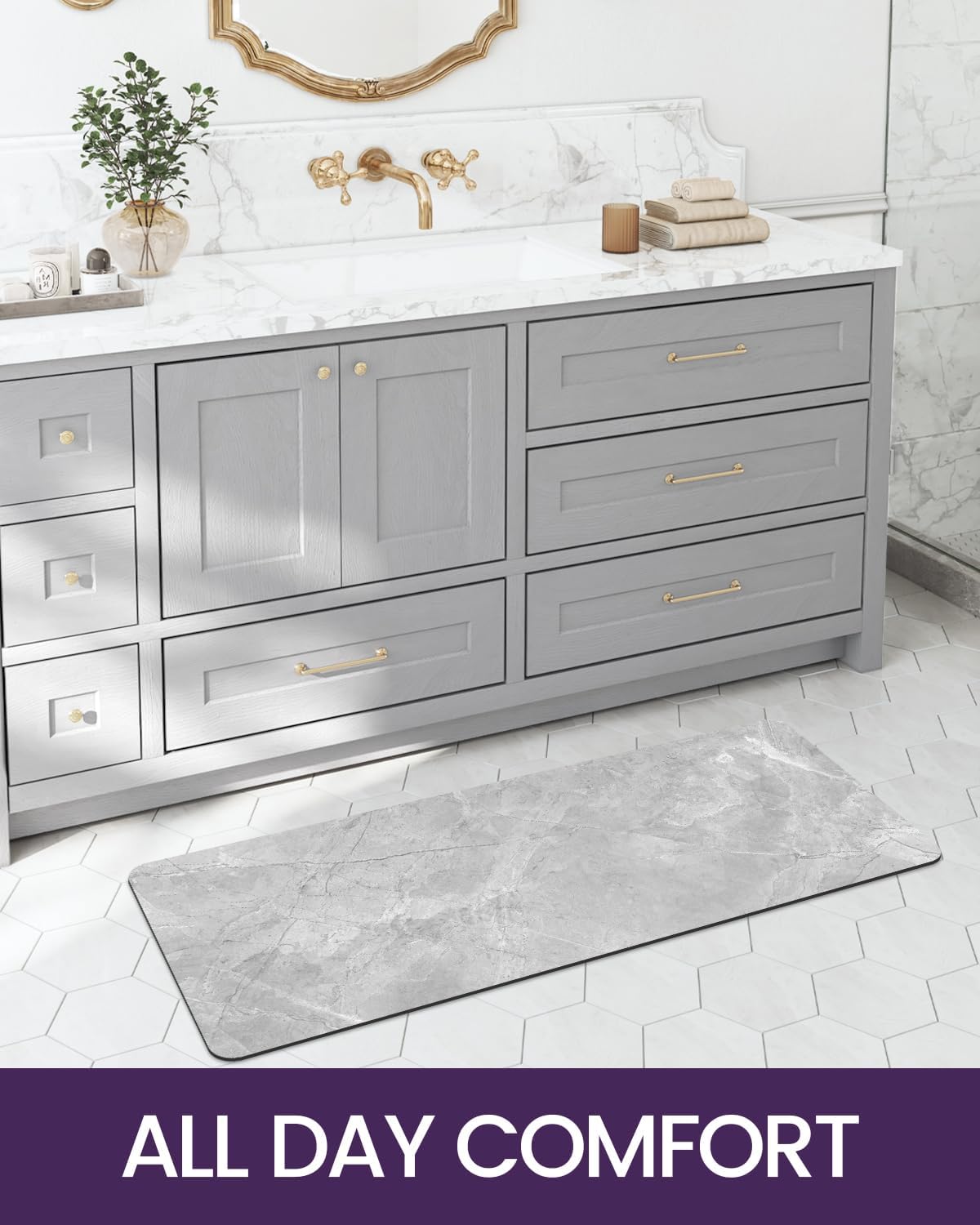 DEXI Bath Mat 16x24, Non Slip Quick Dry Rugs, Super Absorbent Ultra Thin Marble Bathmat, Washable Rubber Mats for Shower Floor, in Front of Bathtub, Sink, Bathroom Accessories Decor, Light Grey