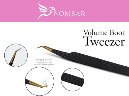 Eyelash Extensions Tweezers, Set of 3 - Stainless Steel with Diamond Grip for Volume lash Extension - Fiber Tip Tweezers for Multipurpose & Application (Black)