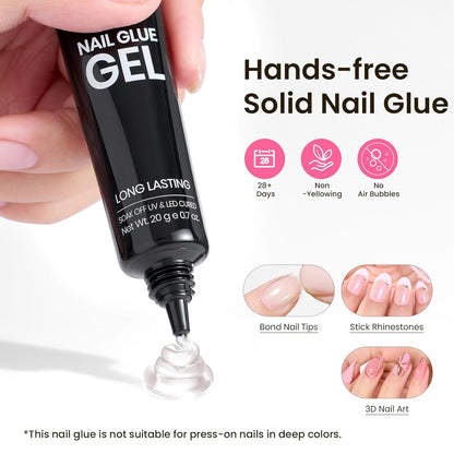 Beetles Tipex Instant Apex Nail Tips Kit, Oval Short 224Pcs 16 Sizes Pre-Building & Pre-Etched Thicker Acrylic Nails False Nail Extension with Tipex Uv Nail Glue Mini Nail Lamp