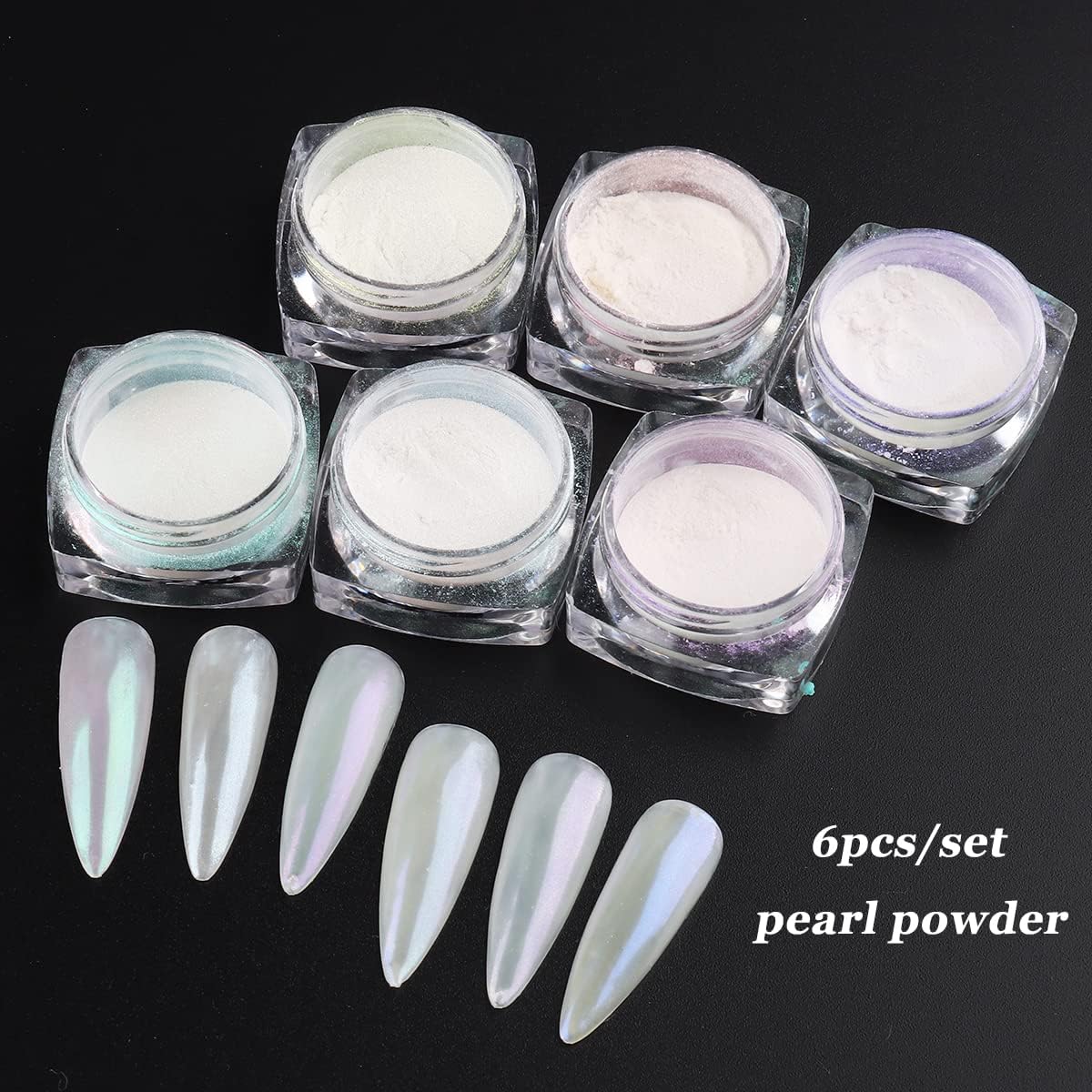 Pearl Chrome Nail Powder Set - 6 Colors Aurora Powder Mermaid Effect for Nails Iridescent Nail Glitter Shimmer White Rubbing Dust Nail Pigment Set Manicure Nail Art Decorations (Y451-459)