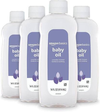 Amazon Basics Baby Oil, Lavender Scented, 14 Fl Oz (Pack of 4) (Previously Solimo)