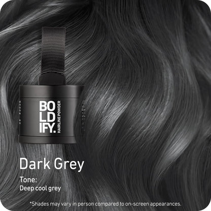 BOLDIFY Hairline Powder - Root Touch Up Hair Color for Gray Coverage - Bald Spot Concealing Hair Powder for Women & Men - 48-Hour Stain-Proof - Dark Gray