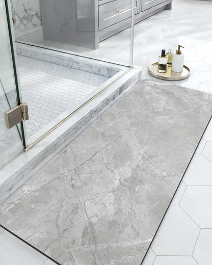 DEXI Bath Mat 17x43, Non Slip Quick Dry Rugs, Super Absorbent Ultra Thin Marble Bathmat, Washable Rubber Mats for Shower Floor, in Front of Bathtub, Sink, Bathroom Accessories Decor, Light Grey