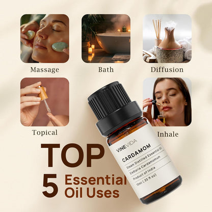 VINEVIDA Cardamom Essential Oil 10 mL - Undiluted Cardamom Oil 10 mL - Cardamom Candle Oil Scent - DIY Candle Scents for Candlemaking - 10 mL Essential Oil for Soap Making Safe for Skin