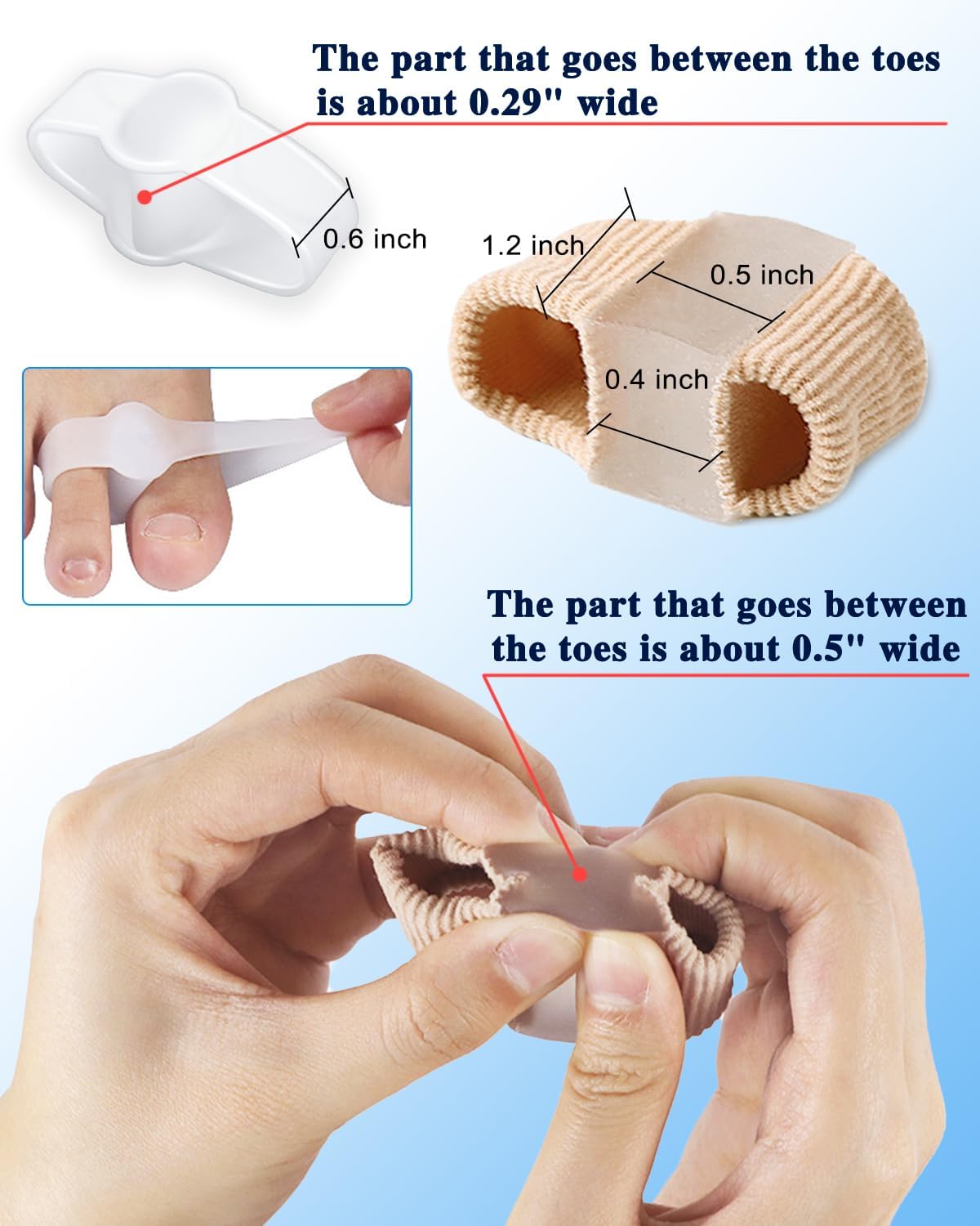 4Pcs Toe Separators for Bunion Correction, Big Toe Straightener Elasticity Hammer Bunion toe Corrector Spacers for Feet Women Men Correct, with 2 Loops (2 Nylon+2 Gel)