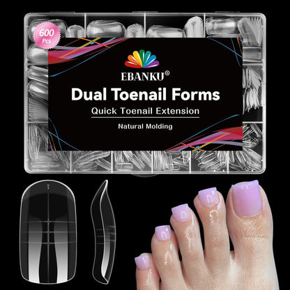 600 Pcs Toe Nail Dual Forms for Poly Extension Gel, EBANKU Toenail Extension Forms Reusable Full Cover Molds for French Tip Acrylic Toenails Pedicure for Salon & DIY at Home 15 Sizes