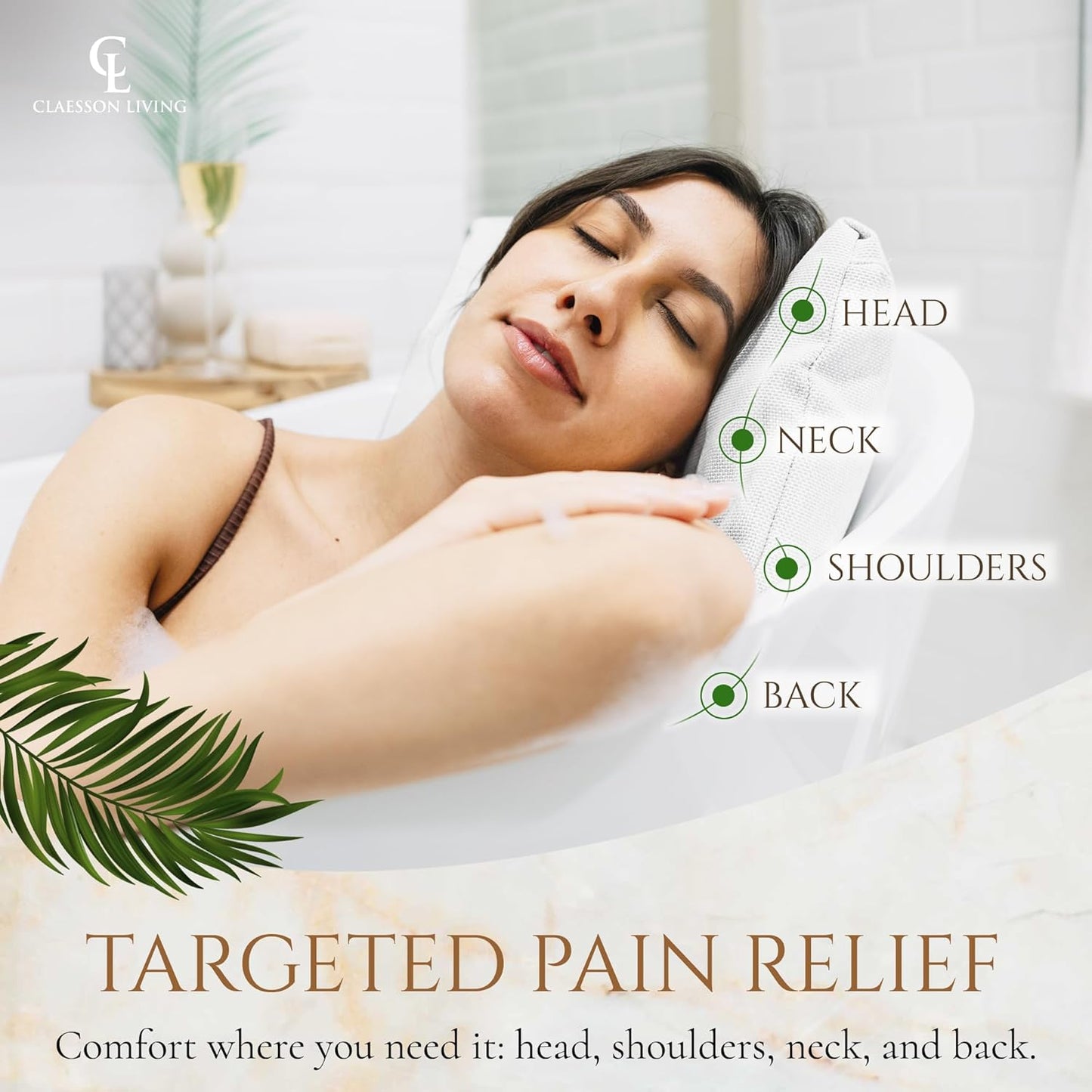 Luxury Bath Pillow for Tub - Thick and Comfortable Bathtub Pillow Support for Head and Neck and Back - Washable Quick-Drying Bath Pillows - Bath Cushion for Home Spa - Fits Any Bathtub - White