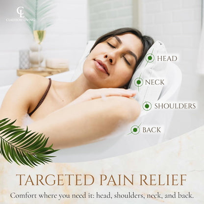 Luxury Bath Pillow for Tub - Thick and Comfortable Bathtub Pillow Support for Head and Neck and Back - Washable Quick-Drying Bath Pillows - Bath Cushion for Home Spa - Fits Any Bathtub - White