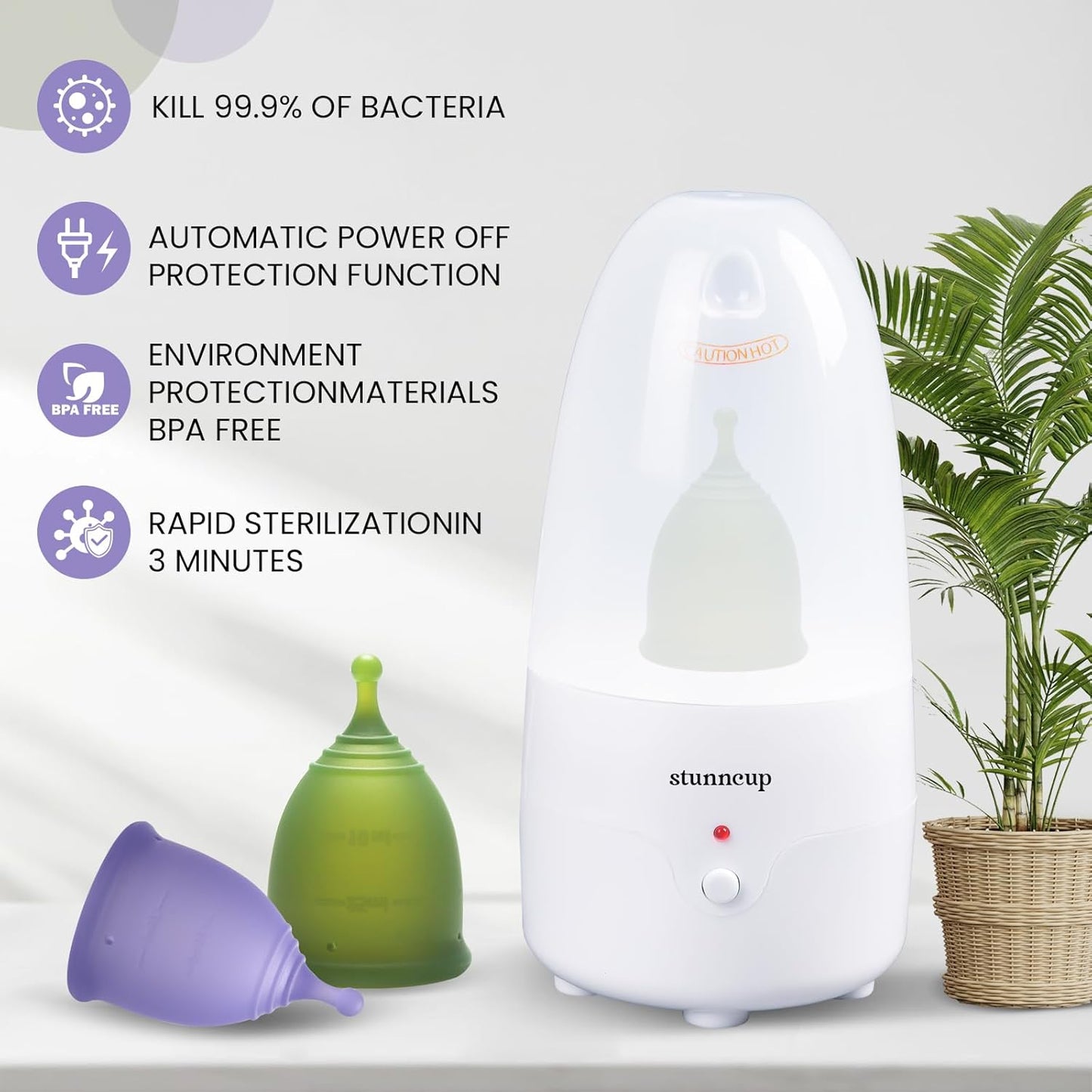 Menstrual Cups Steamer Kit with 2 Reusable Period Cup (Regular & Small) 3 Mins Quick Clean, Automatic Timing, Compact Travel Design for Menstrual Cup & Disc